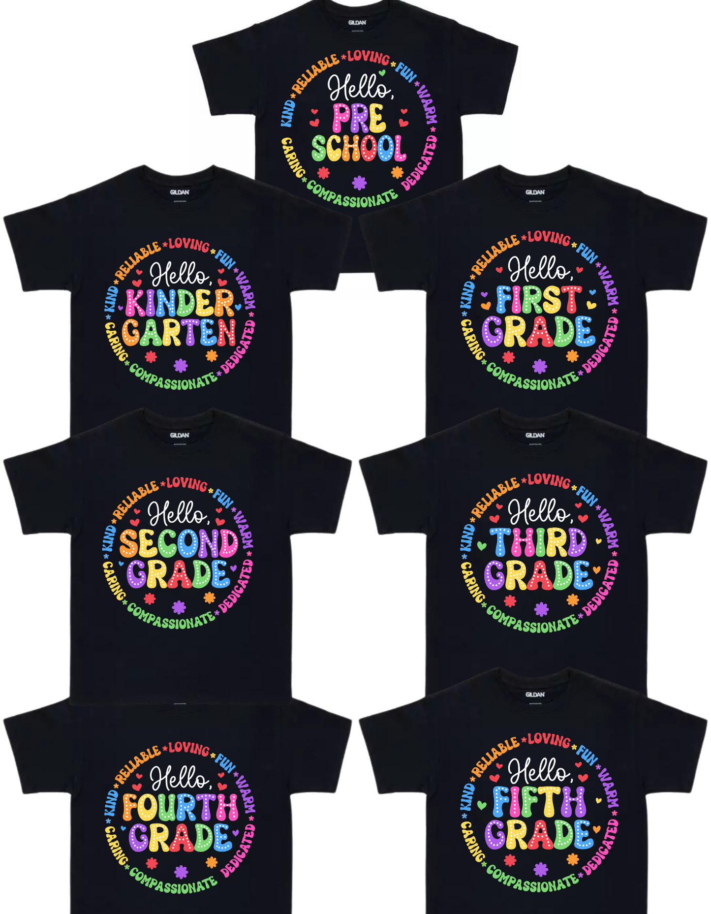 Hello School Grade Level Tees - Preschool to Fifth Grade