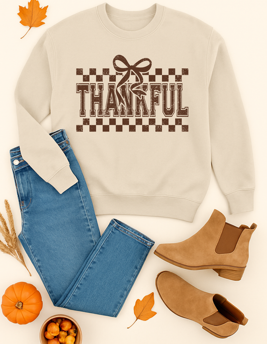 Checkered “Thankful” with Bow Top